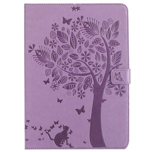 Saturcase Coque Pour Apple Ipad Pro 9.7 2016, Arbre À Chat Gaufrage Pu Cuir Magnétique Flip Portefeuille Support Porte-Carte Protecteur Coque Housse Étui Pour Apple Ipad Pro 9.7 2016 (Violet)