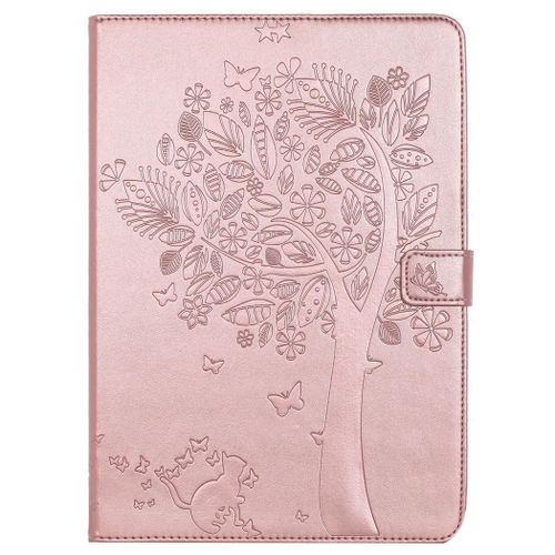 Saturcase Coque Pour Apple Ipad Pro 9.7 2016, Arbre À Chat Gaufrage Pu Cuir Magnétique Flip Portefeuille Support Porte-Carte Protecteur Coque Housse Étui Pour Apple Ipad Pro 9.7 2016 (Or Rose)