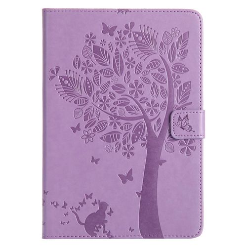 Saturcase Coque Pour Apple Ipad Mini / Mini 2 / Mini 3, Arbre À Chat Pu Cuir Magnétique Flip Portefeuille Support Porte-Carte Coque Housse Étui Pour Apple Ipad Mini / Mini 2 / Mini 3 (Violet)