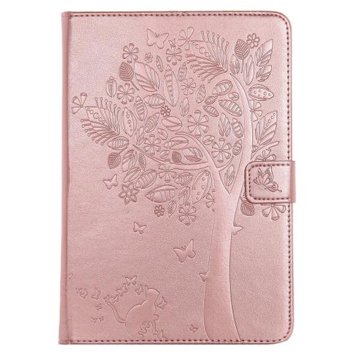 Saturcase Coque Pour Apple Ipad Mini / Mini 2 / Mini 3, Arbre À Chat Pu Cuir Magnétique Flip Portefeuille Support Porte-Carte Coque Housse Étui Pour Apple Ipad Mini / Mini 2 / Mini 3 (Or Rose)