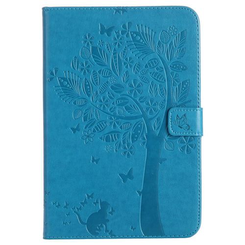 Saturcase Coque Pour Apple Ipad Mini 4, Arbre À Chat Gaufrage Pu Cuir Magnétique Flip Portefeuille Support Porte-Carte Protecteur Coque Housse Étui Pour Apple Ipad Mini 4 (Bleu)