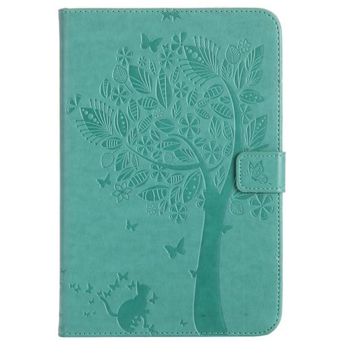 Saturcase Coque Pour Apple Ipad Mini 4, Arbre À Chat Gaufrage Pu Cuir Magnétique Flip Portefeuille Support Porte-Carte Protecteur Coque Housse Étui Pour Apple Ipad Mini 4 (Vert)