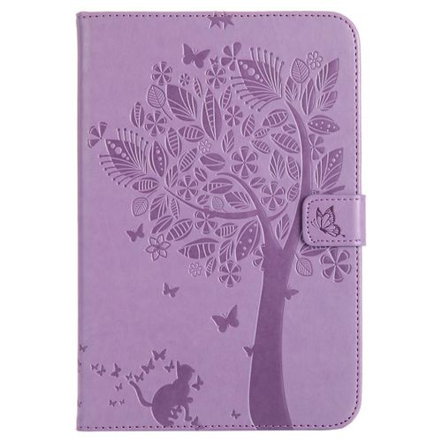 Saturcase Coque Pour Apple Ipad Mini 4, Arbre À Chat Gaufrage Pu Cuir Magnétique Flip Portefeuille Support Porte-Carte Protecteur Coque Housse Étui Pour Apple Ipad Mini 4 (Violet)