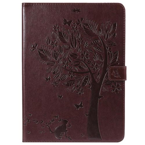 Saturcase Coque Pour Apple Ipad Pro 11 (2018), Arbre À Chat Gaufrage Pu Cuir Magnétique Flip Portefeuille Support Porte-Carte Protecteur Coque Housse Étui Pour Apple Ipad Pro 11 (2018) (Marron)