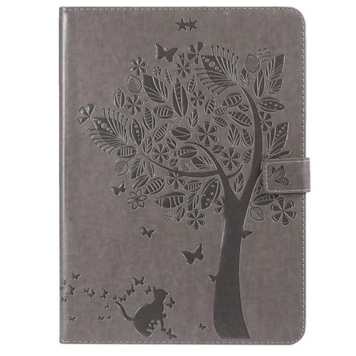 Saturcase Coque Pour Apple Ipad Pro 11 (2018), Arbre À Chat Gaufrage Pu Cuir Magnétique Flip Portefeuille Support Porte-Carte Protecteur Coque Housse Étui Pour Apple Ipad Pro 11 (2018) (Gris)