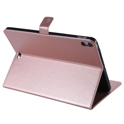 Saturcase Coque Pour Apple Ipad Pro 11 (2018), Arbre À Chat Gaufrage Pu Cuir Magnétique Flip Portefeuille Support Porte-Carte Protecteur Coque Housse Étui Pour Apple Ipad Pro 11 (2018) (Or Rose)