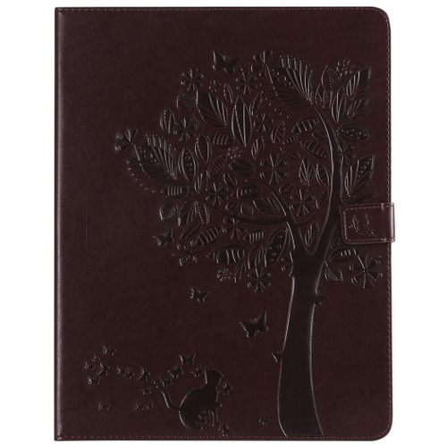 Saturcase Coque Pour Apple Ipad Pro 12.9 (2018), Arbre À Chat Gaufrage Pu Cuir Magnétique Flip Portefeuille Support Porte-Carte Protecteur Coque Housse Étui Pour Apple Ipad Pro 12.9 (2018) (Marron)