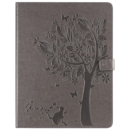 Saturcase Coque Pour Apple Ipad Pro 12.9 (2018), Arbre À Chat Gaufrage Pu Cuir Magnétique Flip Portefeuille Support Porte-Carte Protecteur Coque Housse Étui Pour Apple Ipad Pro 12.9 (2018) (Gris)