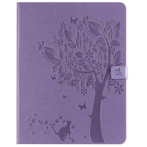 Saturcase Coque Pour Apple Ipad Pro 12.9 (2018), Arbre À Chat Gaufrage Pu Cuir Magnétique Flip Portefeuille Support Porte-Carte Protecteur Coque Housse Étui Pour Apple Ipad Pro 12.9 (2018) (Violet)