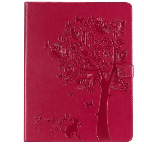 Saturcase Coque Pour Apple Ipad Pro 12.9 (2018), Arbre À Chat Gaufrage Pu Cuir Magnétique Flip Portefeuille Support Porte-Carte Protecteur Coque Housse Étui Pour Apple Ipad Pro 12.9 (2018) (Rouge)