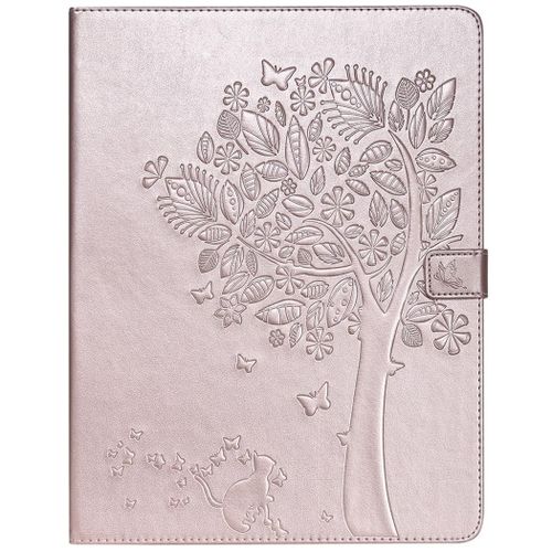 Saturcase Coque Pour Apple Ipad Pro 12.9 (2018), Arbre À Chat Gaufrage Pu Cuir Magnétique Flip Portefeuille Support Porte-Carte Protecteur Coque Housse Étui Pour Apple Ipad Pro 12.9 (2018) (Or Rose)