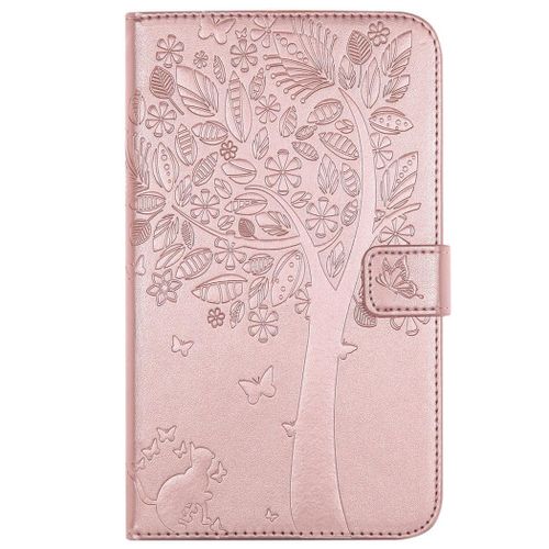 Saturcase Coque Pour Samsung Galaxy Tab A 7.0, Arbre À Chat Pu Cuir Magnétique Flip Portefeuille Support Porte-Carte Protecteur Coque Housse Étui Pour Samsung Galaxy Tab A 7.0 Sm-T280 T285 (Or Rose)