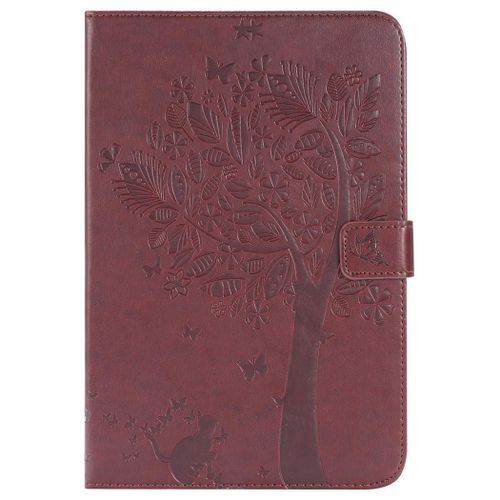 Saturcase Coque Pour Samsung Galaxy Tab A 8.0, Arbre À Chat Pu Cuir Magnétique Flip Portefeuille Support Porte-Carte Protecteur Coque Housse Étui Pour Samsung Galaxy Tab A 8.0 Sm-T350 (Marron)