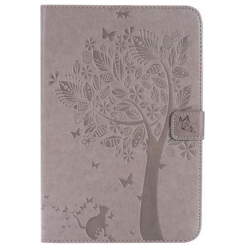 Saturcase Coque Pour Samsung Galaxy Tab A 8.0, Arbre À Chat Gaufrage Pu Cuir Magnétique Flip Portefeuille Support Porte-Carte Protecteur Coque Housse Étui Pour Samsung Galaxy Tab A 8.0 Sm-T350 (Gris)