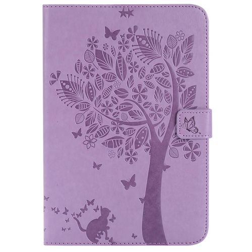Saturcase Coque Pour Samsung Galaxy Tab A 8.0, Arbre À Chat Pu Cuir Magnétique Flip Portefeuille Support Porte-Carte Protecteur Coque Housse Étui Pour Samsung Galaxy Tab A 8.0 Sm-T350 (Violet)