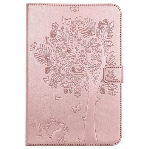 Saturcase Coque Pour Samsung Galaxy Tab A 8.0, Arbre À Chat Pu Cuir Magnétique Flip Portefeuille Support Porte-Carte Protecteur Coque Housse Étui Pour Samsung Galaxy Tab A 8.0 Sm-T350 (Or Rose)