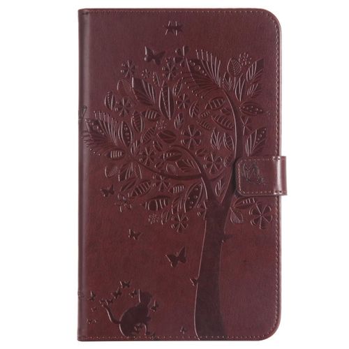 Saturcase Coque Pour Samsung Galaxy Tab A 8.0 (2017), Arbre À Chat Pu Cuir Magnétique Flip Portefeuille Support Porte-Carte Coque Housse Étui Pour Samsung Galaxy Tab A 8.0 (2017) Sm-T380 T385 (Marron)