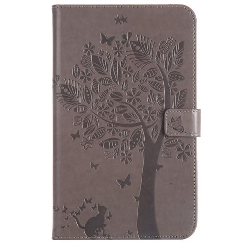Saturcase Coque Pour Samsung Galaxy Tab A 8.0 (2017), Arbre À Chat Pu Cuir Magnétique Flip Portefeuille Support Porte-Carte Coque Housse Étui Pour Samsung Galaxy Tab A 8.0 (2017) Sm-T380 T385 (Gris)