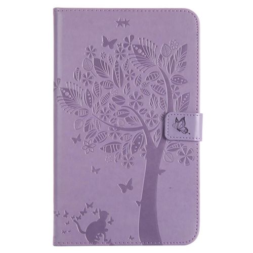 Saturcase Coque Pour Samsung Galaxy Tab A 8.0 (2017), Arbre À Chat Pu Cuir Magnétique Flip Portefeuille Support Porte-Carte Coque Housse Étui Pour Samsung Galaxy Tab A 8.0 (2017) Sm-T380 T385 (Violet)