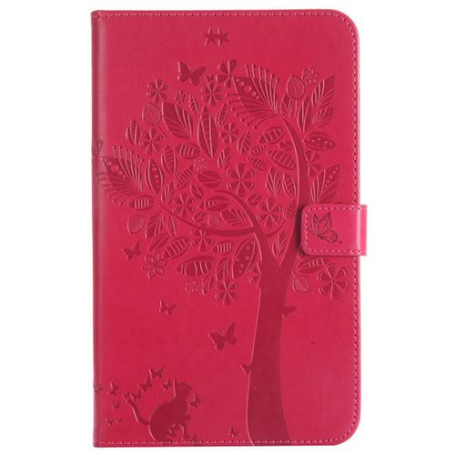 Saturcase Coque Pour Samsung Galaxy Tab A 8.0 (2017), Arbre À Chat Pu Cuir Magnétique Flip Portefeuille Support Porte-Carte Coque Housse Étui Pour Samsung Galaxy Tab A 8.0 (2017) Sm-T380 T385 (Rouge)
