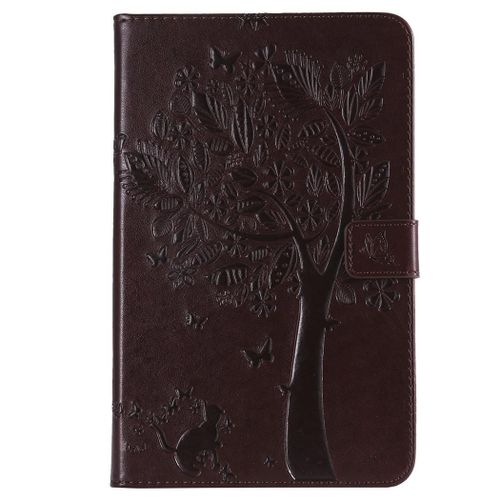 Saturcase Coque Pour Samsung Galaxy Tab A 8.0 (2018), Arbre À Chat Pu Cuir Magnétique Flip Portefeuille Support Porte-Carte Coque Housse Étui Pour Samsung Galaxy Tab A 8.0 (2018) Sm-T387 (Marron)