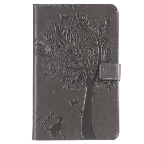 Saturcase Coque Pour Samsung Galaxy Tab A 8.0 (2018), Arbre À Chat Pu Cuir Magnétique Flip Portefeuille Support Porte-Carte Coque Housse Étui Pour Samsung Galaxy Tab A 8.0 (2018) Sm-T387 (Gris)