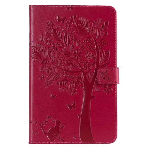 Saturcase Coque Pour Samsung Galaxy Tab A 8.0 (2018), Arbre À Chat Pu Cuir Magnétique Flip Portefeuille Support Porte-Carte Coque Housse Étui Pour Samsung Galaxy Tab A 8.0 (2018) Sm-T387 (Rouge)