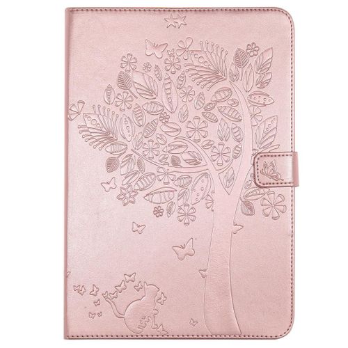 Saturcase Coque Pour Samsung Galaxy Tab A 9.7, Arbre À Chat Pu Cuir Magnétique Flip Portefeuille Support Porte-Carte Protecteur Coque Housse Étui Pour Samsung Galaxy Tab A 9.7 Sm-T550 T555 (Or Rose)