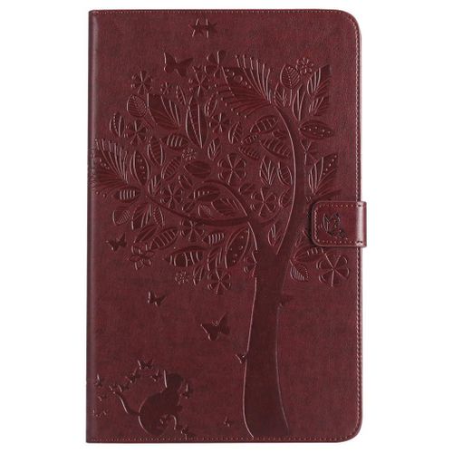 Saturcase Coque Pour Samsung Galaxy Tab E 9.6, Arbre À Chat Pu Cuir Magnétique Flip Portefeuille Support Porte-Carte Protecteur Coque Housse Étui Pour Samsung Galaxy Tab E 9.6 Sm-T560 T561 (Marron)