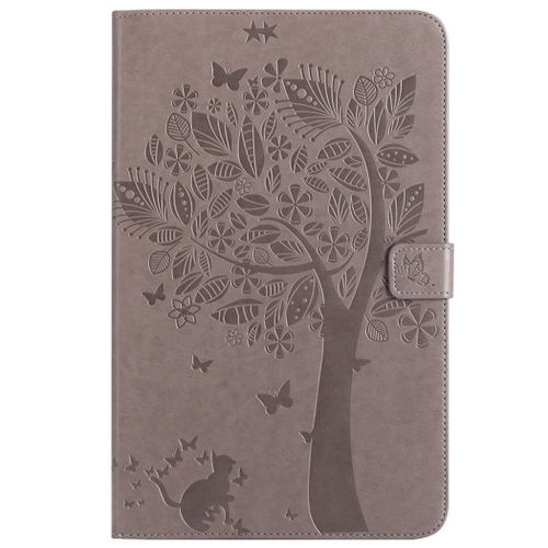 Saturcase Coque Pour Samsung Galaxy Tab E 9.6, Arbre À Chat Pu Cuir Magnétique Flip Portefeuille Support Porte-Carte Protecteur Coque Housse Étui Pour Samsung Galaxy Tab E 9.6 Sm-T560 T561 (Gris)
