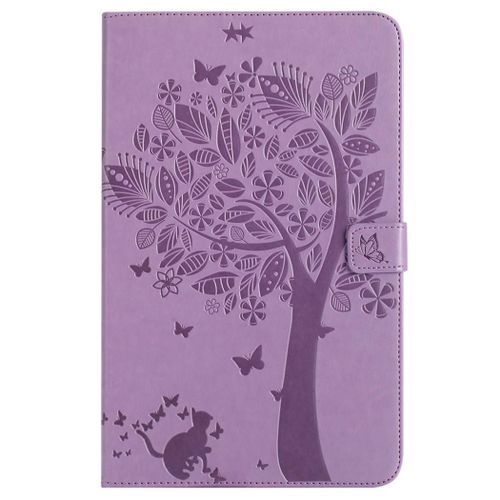 Saturcase Coque Pour Samsung Galaxy Tab E 9.6, Arbre À Chat Pu Cuir Magnétique Flip Portefeuille Support Porte-Carte Protecteur Coque Housse Étui Pour Samsung Galaxy Tab E 9.6 Sm-T560 T561 (Violet)