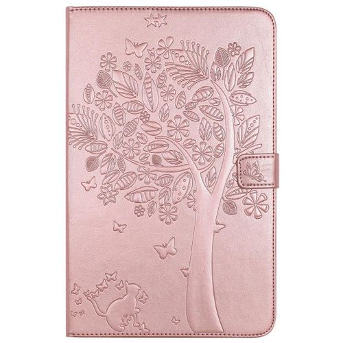 Saturcase Coque Pour Samsung Galaxy Tab E 9.6, Arbre À Chat Pu Cuir Magnétique Flip Portefeuille Support Porte-Carte Protecteur Coque Housse Étui Pour Samsung Galaxy Tab E 9.6 Sm-T560 T561 (Or Rose)