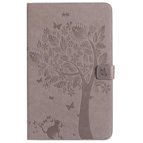 Saturcase Coque Pour Samsung Galaxy Tab A 10.1 (2016), Arbre À Chat Pu Cuir Magnétique Flip Portefeuille Support Porte-Carte Coque Housse Étui Pour Samsung Galaxy Tab A 10.1 (2016) Sm-T580 T585 (Gris)