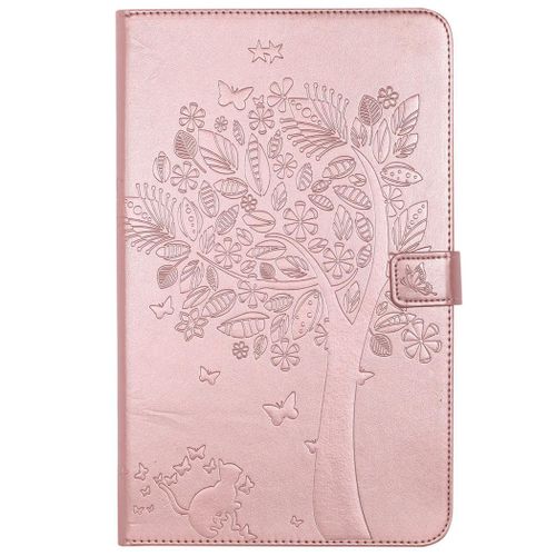 Saturcase Coque Pour Samsung Galaxy Tab A 10.1 (2016), Arbre À Chat Pu Cuir Magnétique Portefeuille Support Porte-Carte Coque Housse Étui Pour Samsung Galaxy Tab A 10.1 (2016) Sm-T580 T585 (Or Rose)