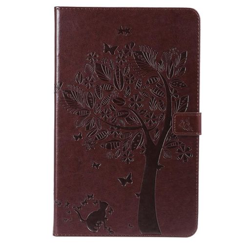 Saturcase Coque Pour Samsung Galaxy Tab A 10.5 (2018), Arbre À Chat Pu Cuir Magnétique Portefeuille Support Porte-Carte Coque Housse Étui Pour Samsung Galaxy Tab A 10.5 (2018) Sm-T590 T595 (Marron)