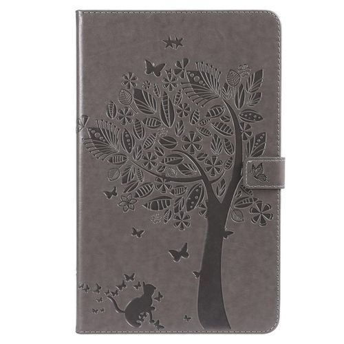 Saturcase Coque Pour Samsung Galaxy Tab A 10.5 (2018), Arbre À Chat Pu Cuir Magnétique Flip Portefeuille Support Porte-Carte Coque Housse Étui Pour Samsung Galaxy Tab A 10.5 (2018) Sm-T590 T595 (Gris)