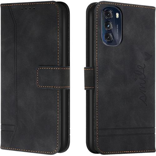 Coque Pour Motorola Moto G 5g 2022, Coque Motorola Moto G 5g 2022, Protection Portefeuille Etui À Rabat Housse En Cuir Pu Avec Antichoc Tpu Fermoir Magnétique Flip Pochette Housse Noir