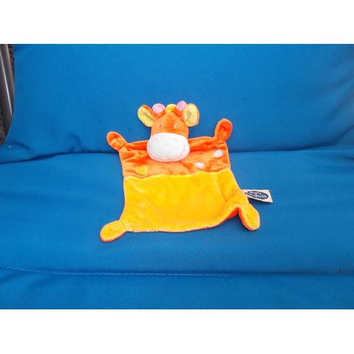Doudou Plat Girafe/Vache Orange Et Jaune Mots D'enfants