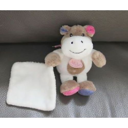 Doudou Vache Mouchoir Babynat Bleu Rose Marron