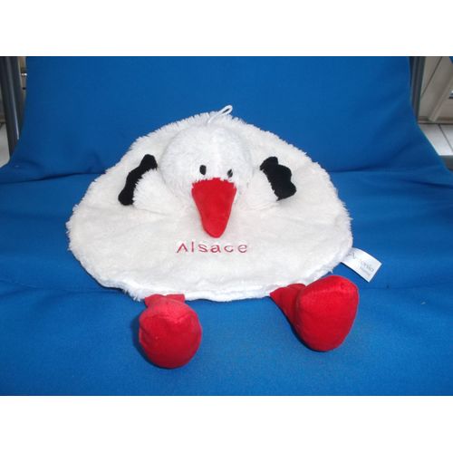 Doudou Plat Rond Cigogne/Oiseau Blanc Et Noir Alsace Antonio Home