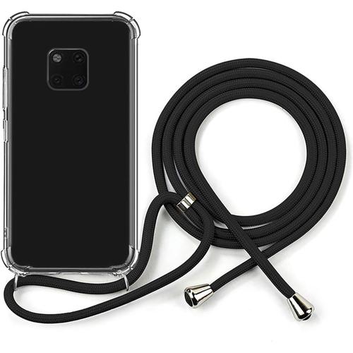 Coque Transparente Pour Huawei Mate 20 Pro Avec Cordon De Collier, Étui Transparent En Pc Dur Avec Cordon Réglable Longueur Cha Ne Bord Silicone Anti-Choc Pour Huawei Mate 20 Pro - Noir