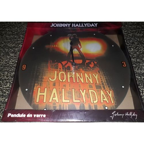 Neuve Scellee Johnny Hallyday Pendule Horloge En Verre 38 Cm Fanavenue