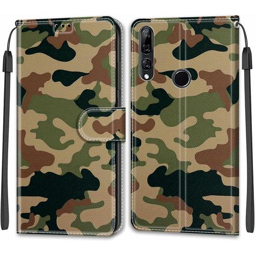 Coque Huawei P Smart Z Y9 Prime 2019 Honor 9x 9x Pro Étui Housse En Cuir Coque Flip Case Fonction Support Housse Avec Fentes De Cartes Magnétique Portefeuille Protection Case Camouflage