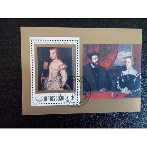 Timbre Comores M I Bl 161 Rubens. La Fille Avec Le Drapeau - 1612 - 1614. 1978 ( 2612 )