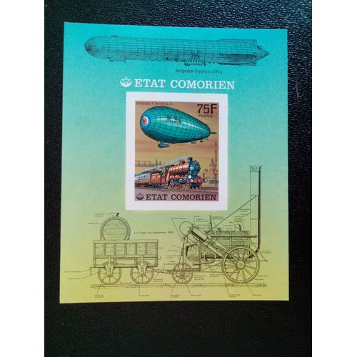 Timbre Comores M I Bl 342 B R.34 Dirigeable Et Locomotive «Southern Belle» 1977 ( 2612 )