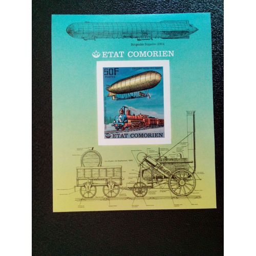 Timbre Comores M I Bl 341 B Dirigeable Astra Et Train Transsibérien 1977 ( 2612 )
