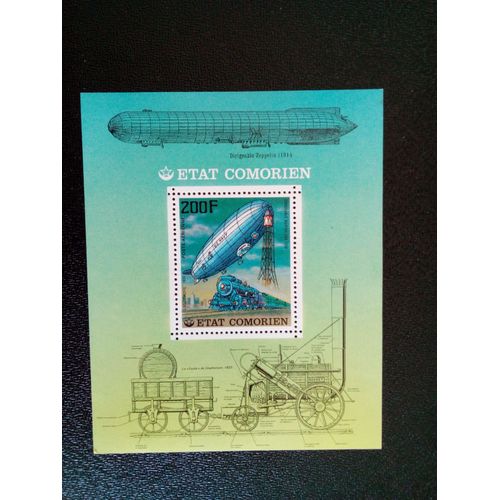 Timbre Comores M I Bl 343 B Us Navy Airship Et Locomotive «Pacific» 1977 ( 2612 )