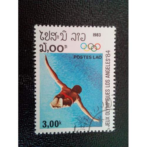 Timbre Laos Yt 451 Plongeon (Épreuve Sportive) Jeux Olympiques 1984 - Los Angeles 1983 ( 1612 )