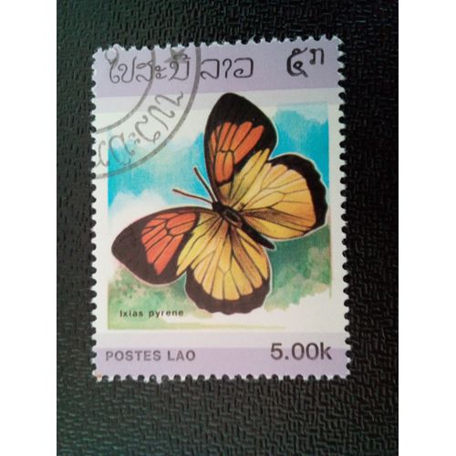Timbre Laos Yt 704 Pointe Jaune Orange (Iaxias Pyrène) 1986 ( 1612 )