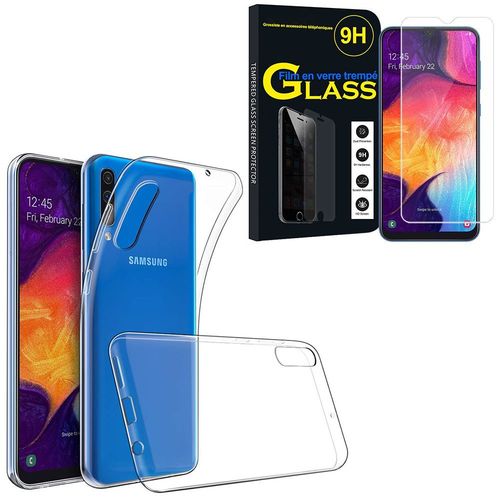 Coque Silicone Pour Samsung Galaxy A50 Sm-A505f 6.4" Gel Ultraslim Et Ajustement Parfait - Transparent+ 1 Film Verre Trempé
